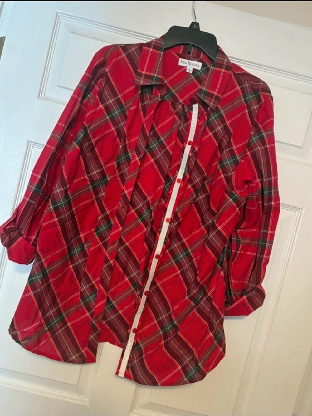 Kim Rogers Red and Green Plaid Button-Down Shirt